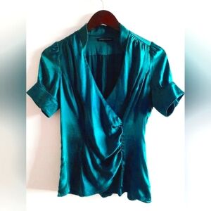 Silk short-sleeved blouse in teal, size S-M